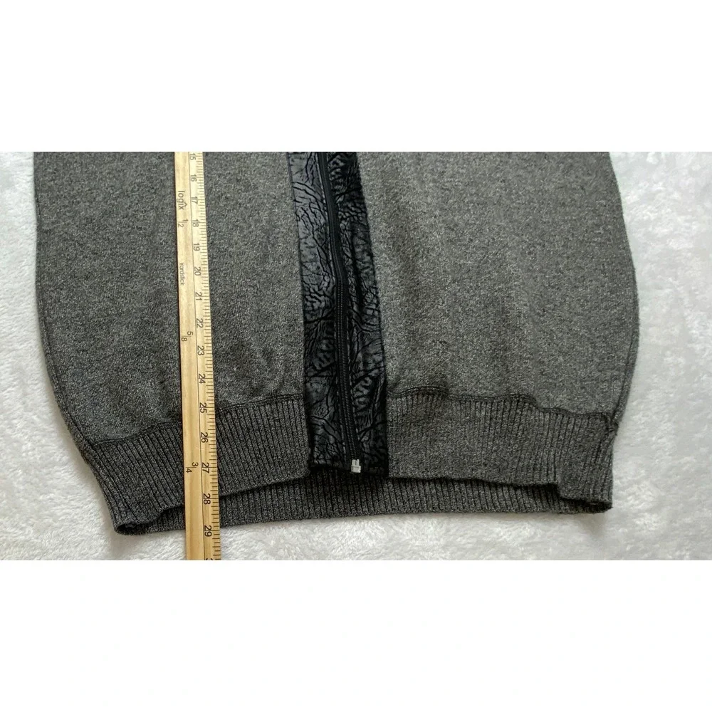 Leonardo Gavino Mens XXL Full Zip Sweater Gray Knit Faux Leather Trim Mock Neck‎
